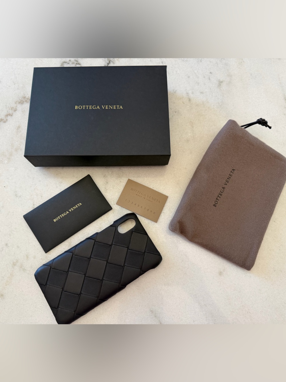 Bottega Veneta brown/Black Intrecciato Leather IPHONE XS Phone Case